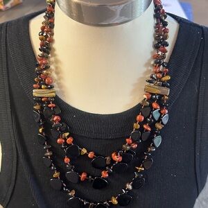 Elegant Black and Red Beaded Necklace